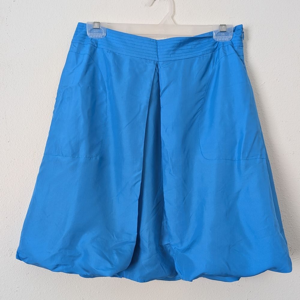Martin + Osa Bubble Hem Silk Mini Skirt, Size 4 Bright Blue Pockets